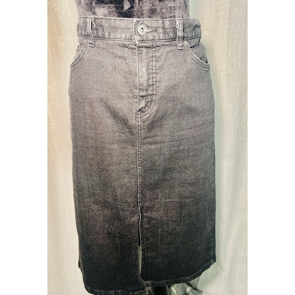 Lauren Ralph Lauren Black Denim Pencil Skirt Slit Front Women Size 10 Grunge 90s